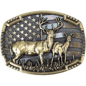 🆕Men's Bronze American Flag, Elk, and Punk Head Designs Deer Belt Buckle
